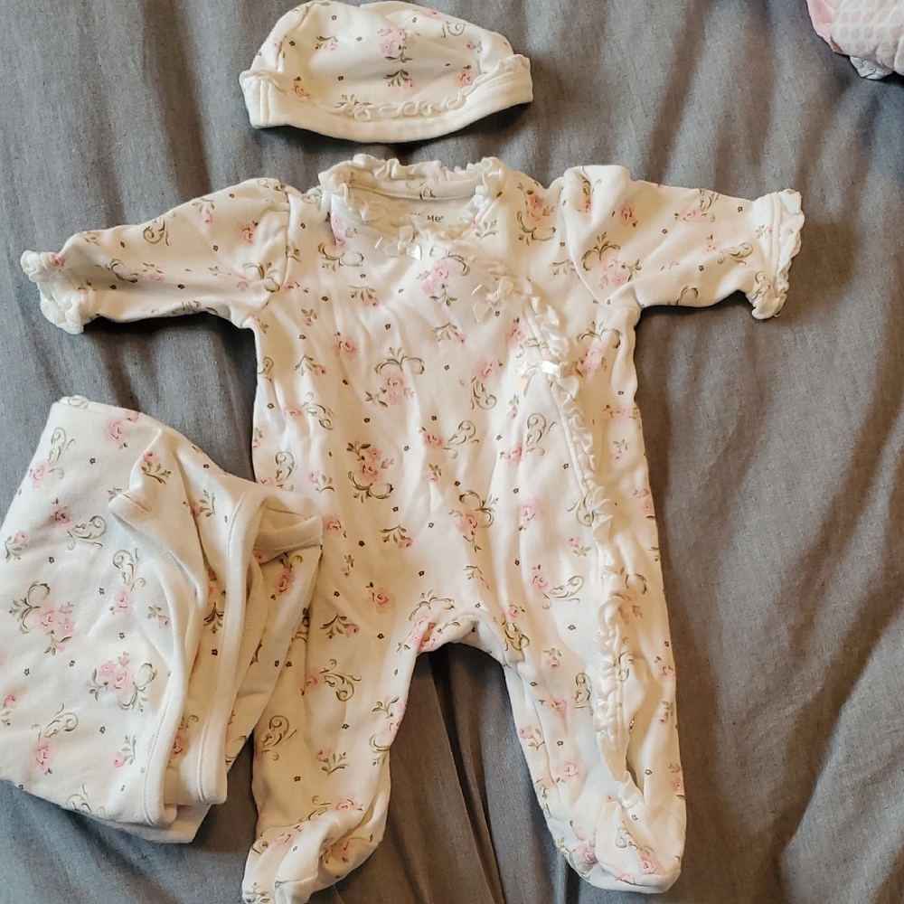 Little Me Cream and Pink Cozy Footie One Piece